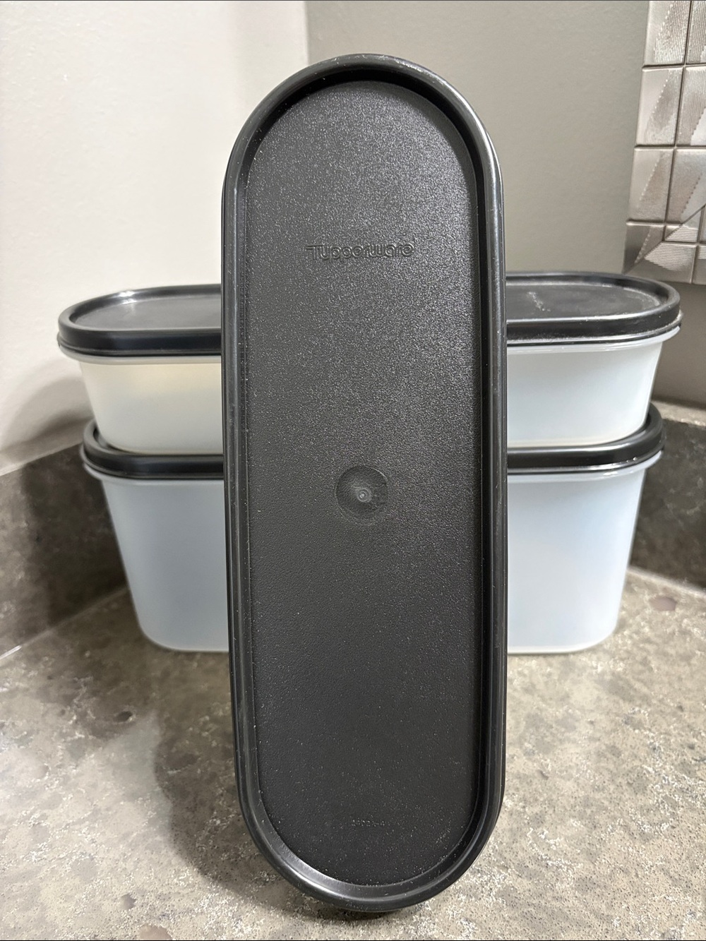 Tupperware Modular Mates. Black Lidded Storage Set. One #2 and two #1. Set of 3